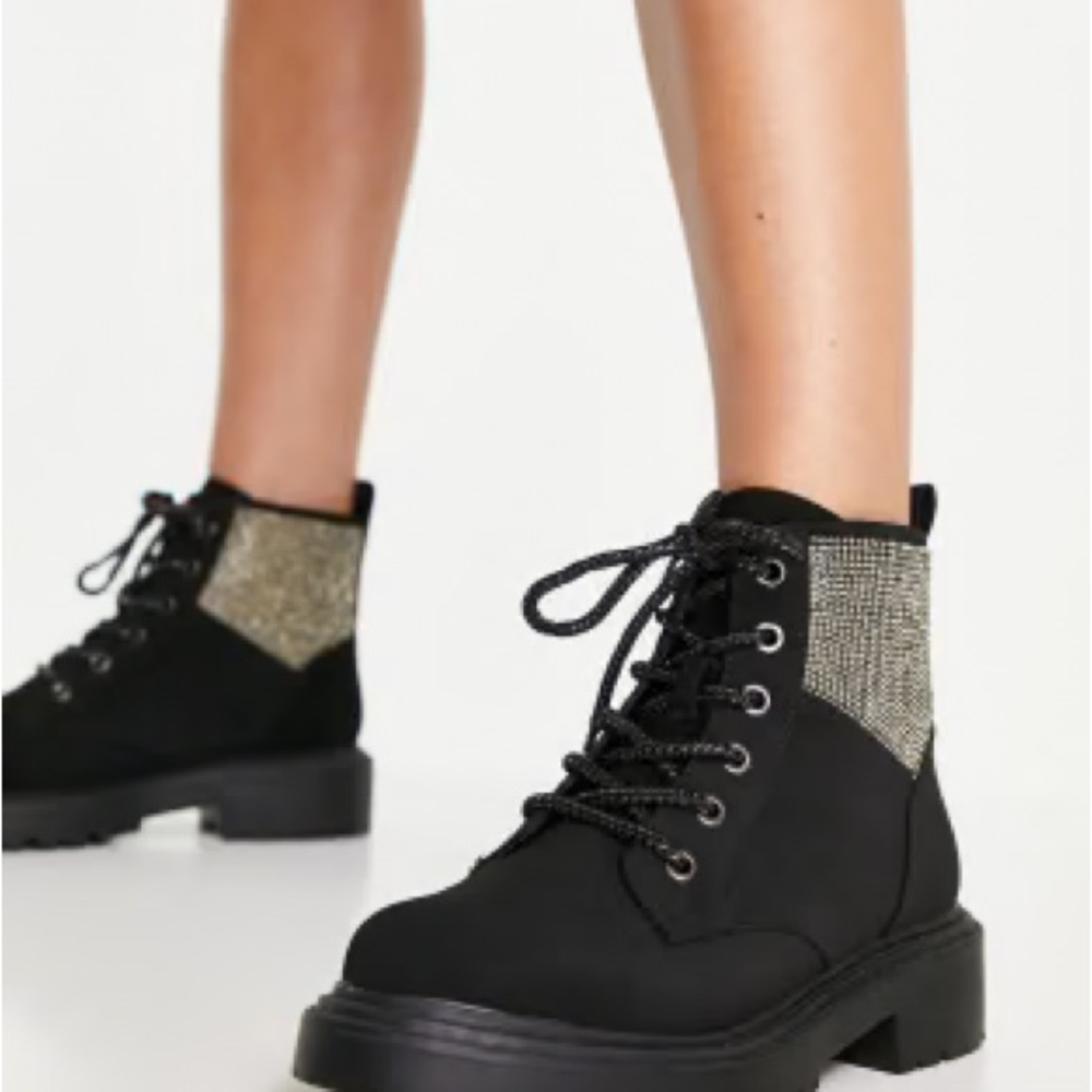 ASOS Black and Rhinestone Combat Boots